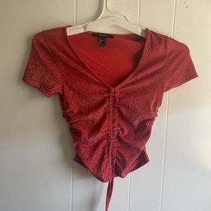Forever 21 red sparkly v- neck crop top with adjustable string